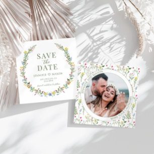 Colourful wildflower Save the Date photo invitatio