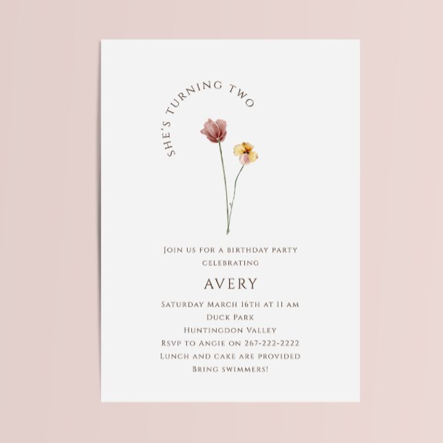 Colourful Wildflower Second Birthday Party Invitation (Creator Uploaded)