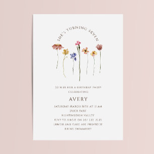 Colourful Wildflower Seventh Birthday Party Invitation