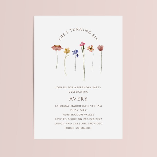 Colourful Wildflower Sixth Birthday Party  Invitation (Creator Uploaded)