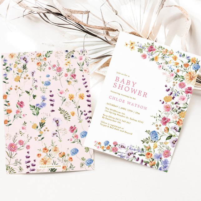 Colourful Wildflower Spring Garden Girl Baby Showe Invitation (Creator Uploaded)