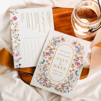 Colourful Wildflower Spring Meadow Save the Date Announcement Postcard