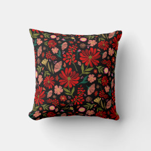 Colourful Wildflower Summer Floral Black Cushion