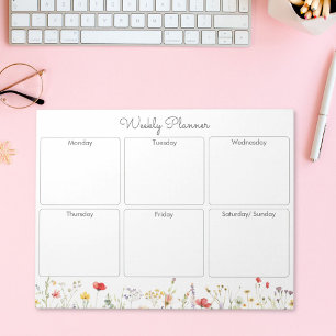 Colourful Wildflower Summer Floral weekly planner Notepad