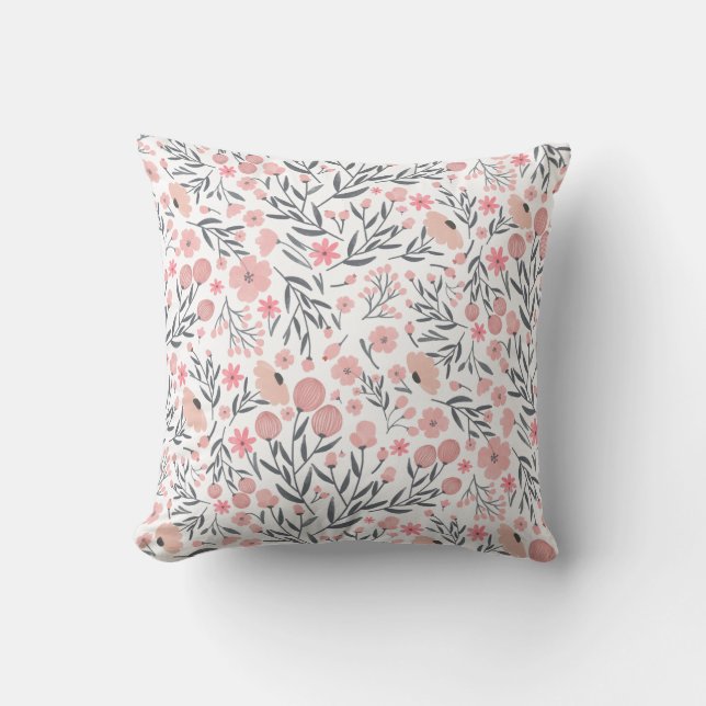 Colourful Wildflower Summer Floral White Cushion (Front)