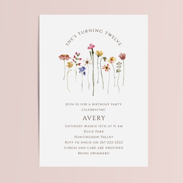 Colourful Wildflower Twelfth Birthday Party Invitation (Creator Uploaded)