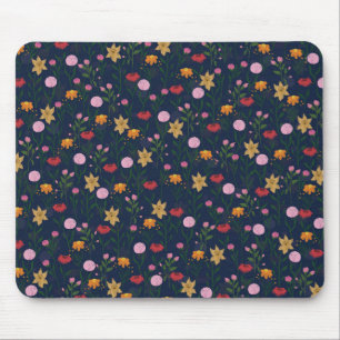 Colourful Wildflower Watercolor Blue Design Mouse Mat