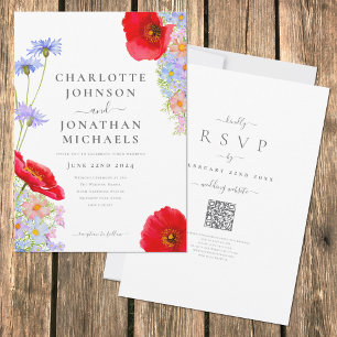 Colourful Wildflower Watercolor Boho QR Code Invitation