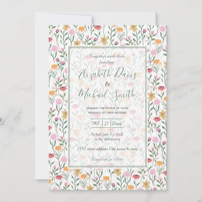 Colourful Wildflower Watercolor Design Invitation (Front)