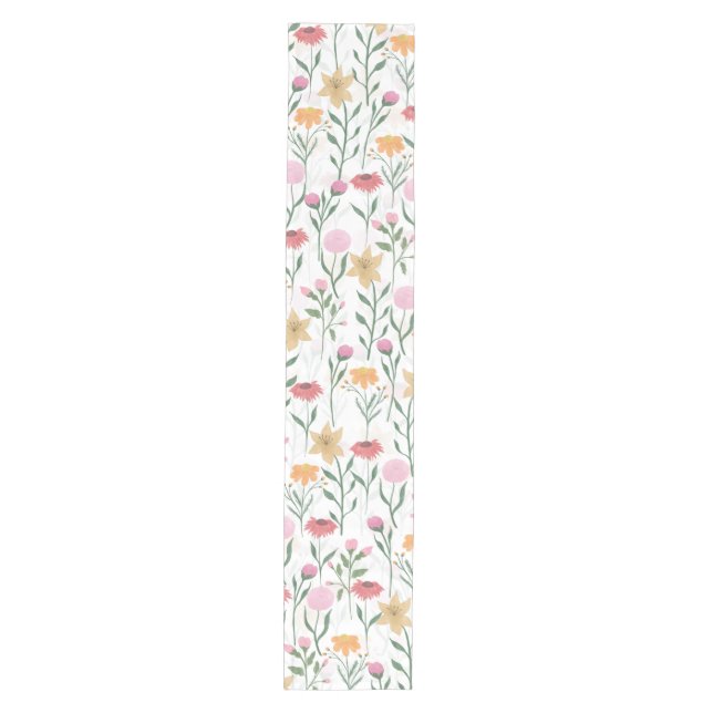 Colourful Wildflower Watercolor Design Medium Table Runner (Front)