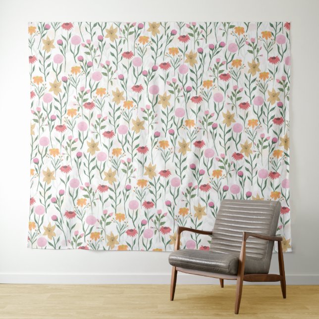 Colourful Wildflower Watercolor Design Tapestry (In Situ (Horizontal))