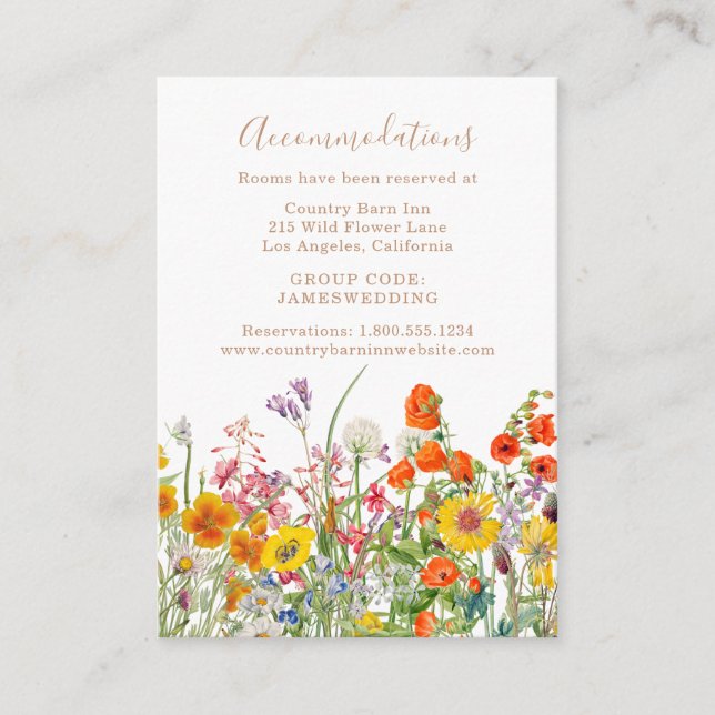 Colourful Wildflower Wedding Accommodations Enclosure Card (Front)