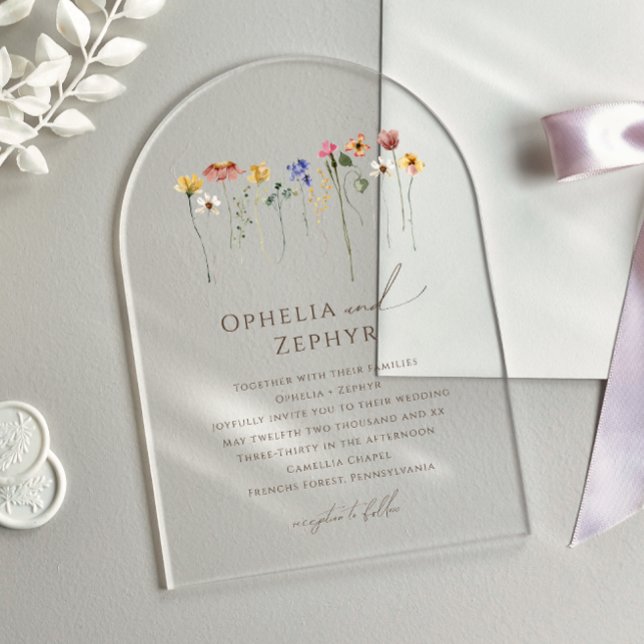 Colourful Wildflower Wedding  Acrylic Invitations (Creator Uploaded)