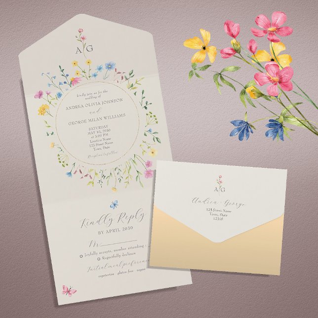 Colourful Wildflower Wedding All In One Invitation (Creator Uploaded)