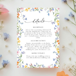 Colourful Wildflower Wedding Details Enclosure Car Card