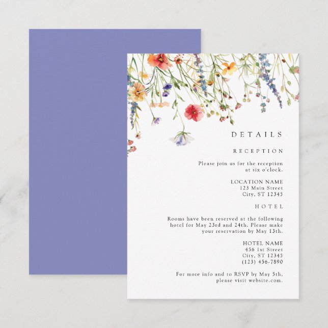 Colourful Wildflower Wedding Details Enclosure Card (Front/Back)