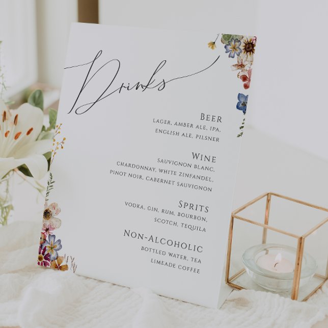 Colourful Wildflower | Wedding Drinks Menu Pedesta Pedestal Sign (Creator Uploaded)