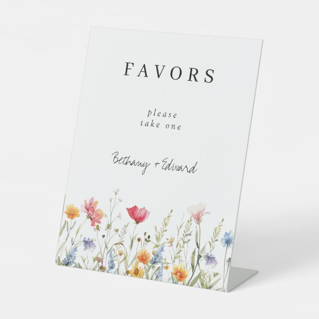 Colourful Wildflower Wedding Favours Pedestal Sign (Front)