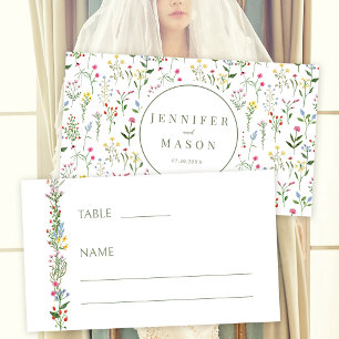 Colourful wildflower wedding Flat Place Card