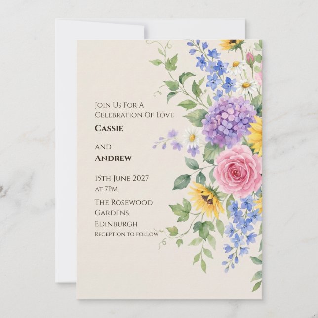 Colourful Wildflower Wedding Invitation (Front)