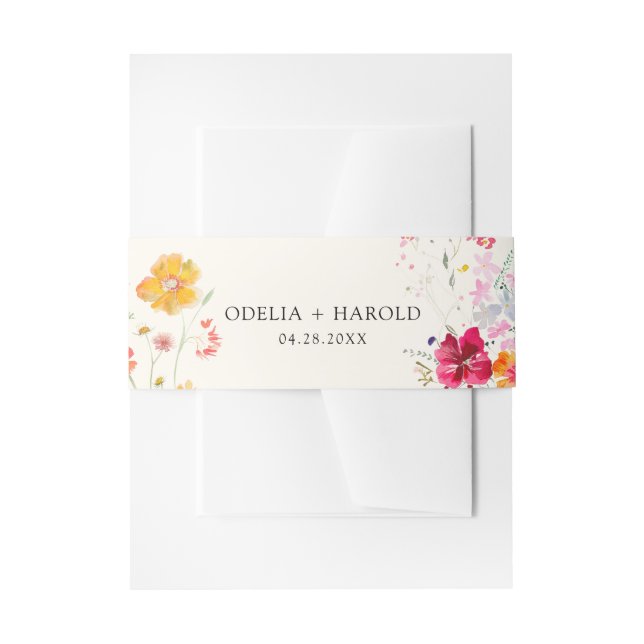 Colourful Wildflower Wedding Invitation Belly Band (Front Example)