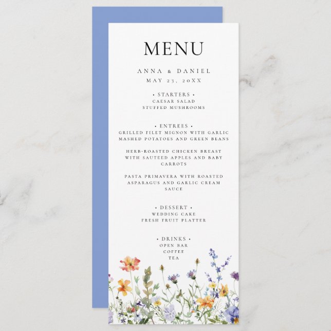 Colourful Wildflower Wedding Menu (Front/Back)