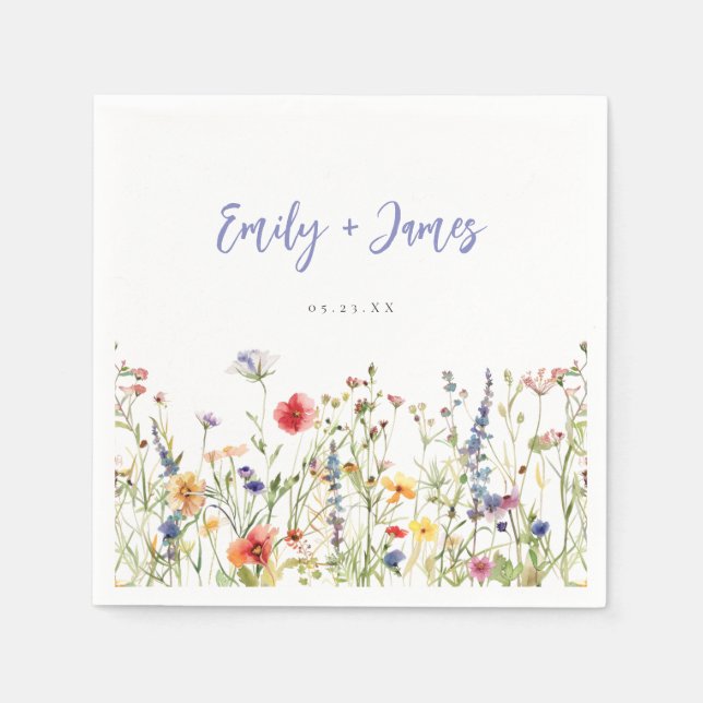 Colourful Wildflower Wedding Napkin (Front)