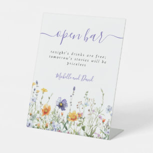 Colourful Wildflower Wedding Open Bar Pedestal Sign