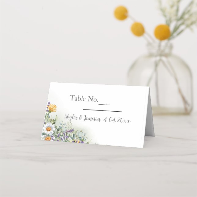 Colourful Wildflower Wedding Place Card (Front)