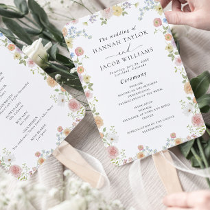 Colourful Wildflower Wedding Program Hand Fan