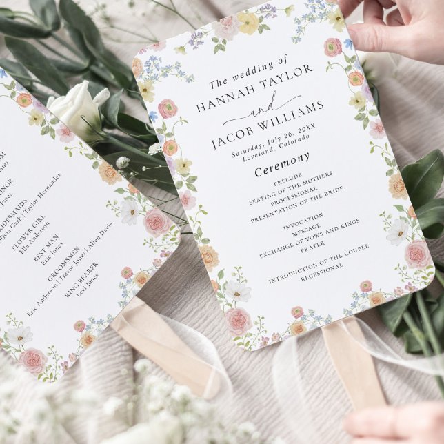 Colourful Wildflower Wedding Program Hand Fan (Creator Uploaded)