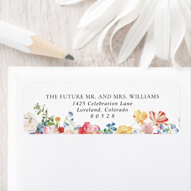 Colourful Wildflower Wedding Return Address (Insitu)