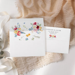 Colourful Wildflower Wedding Return Address Envelope
