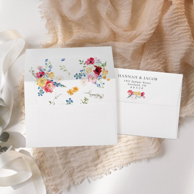 Colourful Wildflower Wedding Return Address Envelope (Creator Uploaded)
