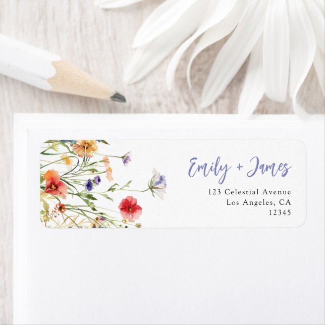 Colourful Wildflower Wedding Return Address Label (Insitu)