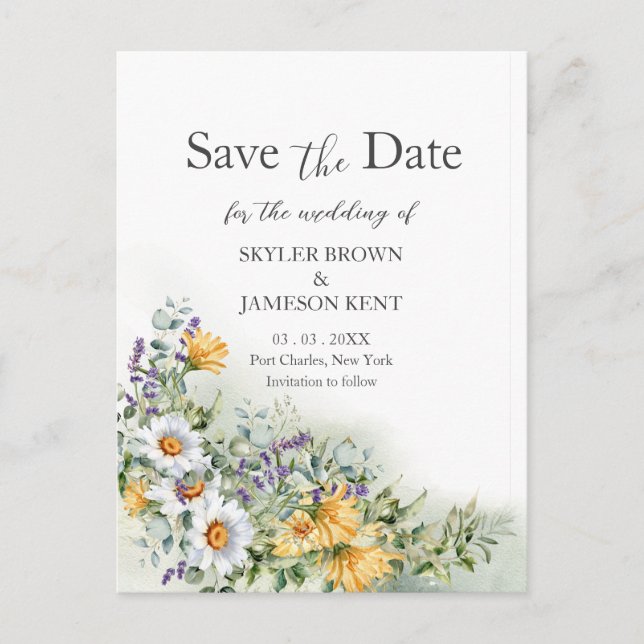 Colourful Wildflower Wedding Save the Date  Postcard (Front)