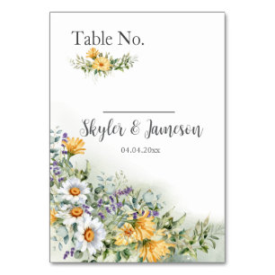 Colourful Wildflower Wedding Table Number