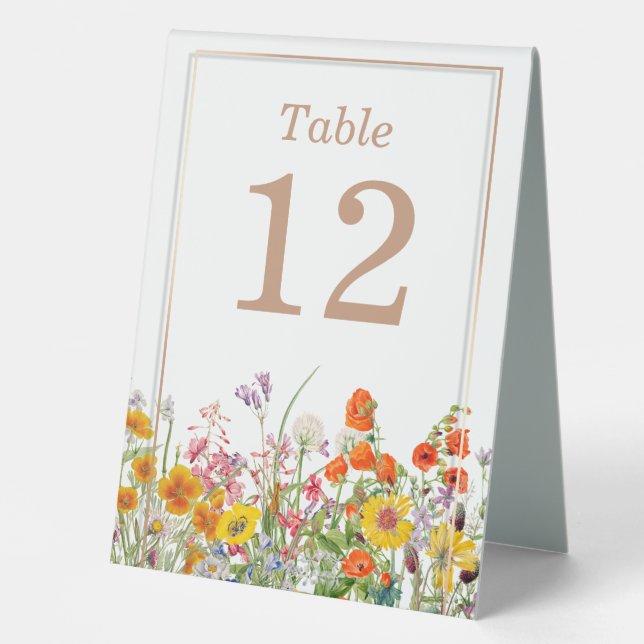 Colourful Wildflower Wedding Table Numbers (Front)