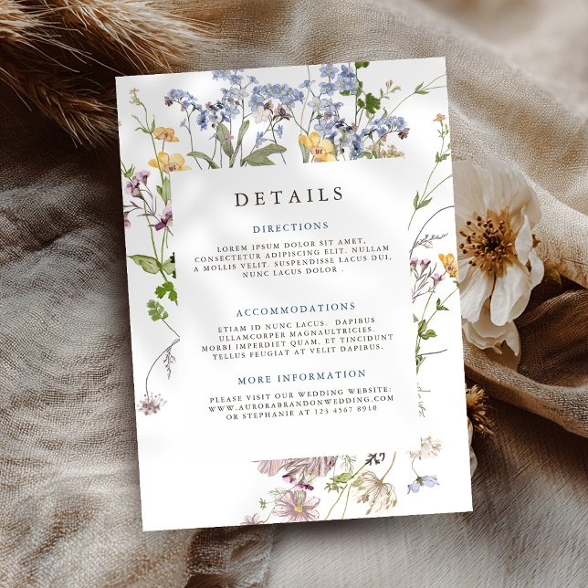 Colourful wildflower wedding templa Wedding Detail Enclosure Card (Colorful Spring Wildflower Meadow Wedding Details Enclosure Card)
