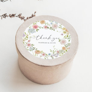 Colourful Wildflower Wedding Thank You Favour Classic Round Sticker