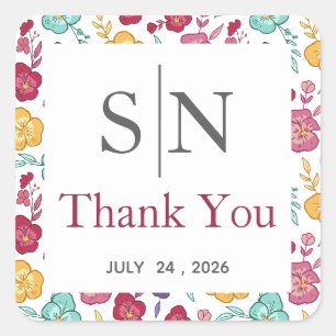 Colourful Wildflower Wedding Thank You Sticker