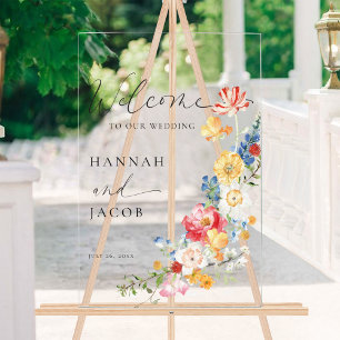 Colourful Wildflower Wedding Welcome Acrylic Sign