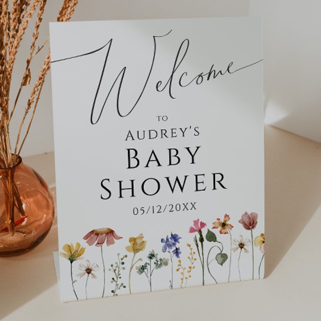 Colourful Wildflower Welcome Baby Shower Pedestal Sign (Creator Uploaded)