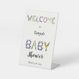 Colourful Wildflower Welcome Baby Shower Pedestal Sign