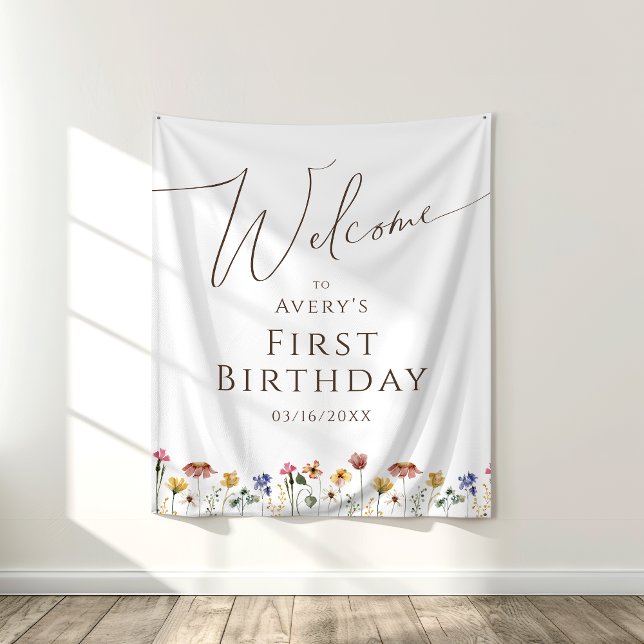 Colourful Wildflower Welcome Birthday Backdrop Tapestry (Creator Uploaded)