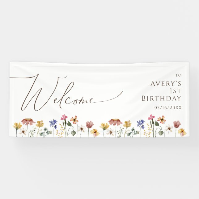 Colourful Wildflower Welcome Birthday Party Banner (Horizontal)