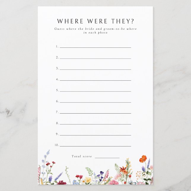 Colourful Wildflower Where Were They Game (Front)