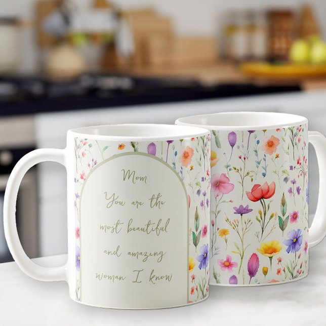 Colourful Wildflower Whimsical Lettering Soft Gree Coffee Mug (Pretty floral mug for mom from my Mother's Day Wildflower Collection)