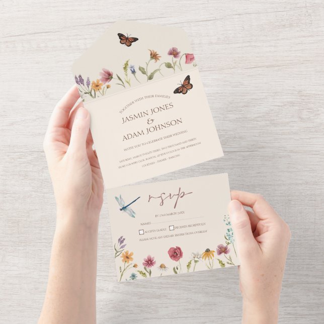 Colourful Wildflower Whimsical Wedding All In One Invitation (Tearaway)