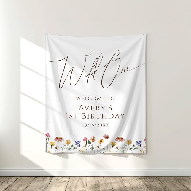 Colourful Wildflower Wild One Birthday Backdrop Tapestry (Creator Uploaded)